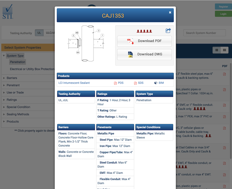 Specified Systems STI Firestop Systems Search and Submittal Builder System Detail